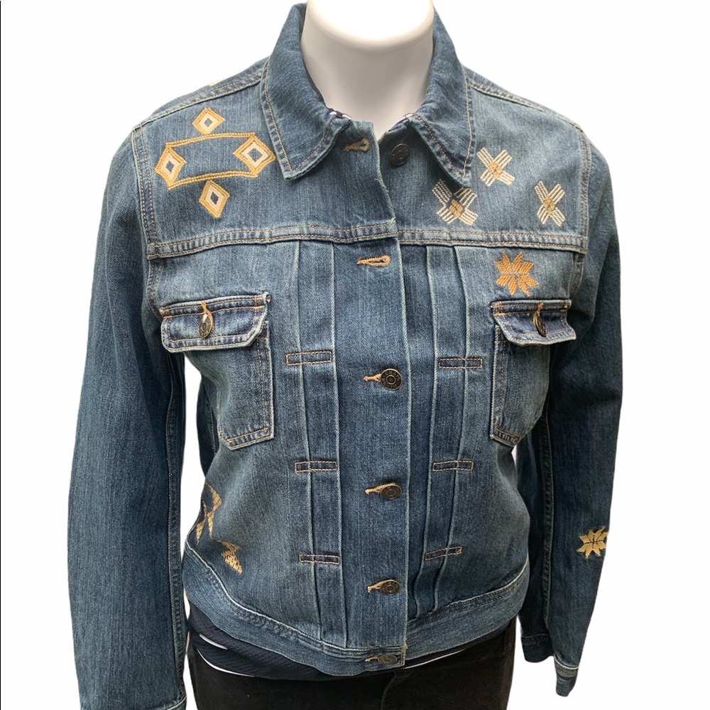 CHAPS DENIM JEAN EMBROIDERY BUTTON DOWN JACKET